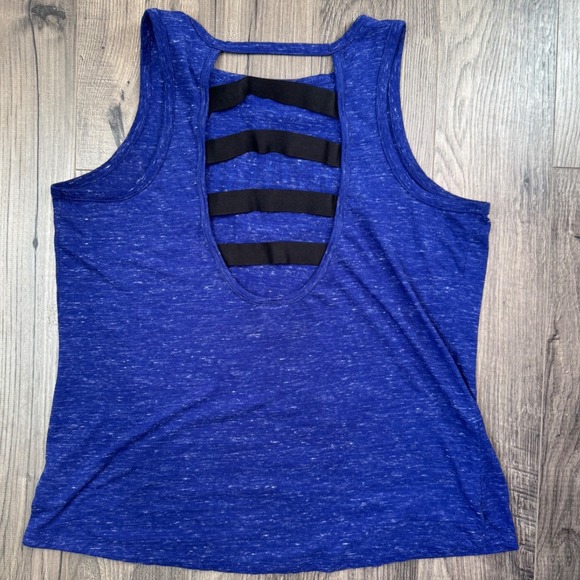 Victoria Sport Blue Heathered Cutout Back Tank Top Activewear Athletic Top - Picture 2 of 6